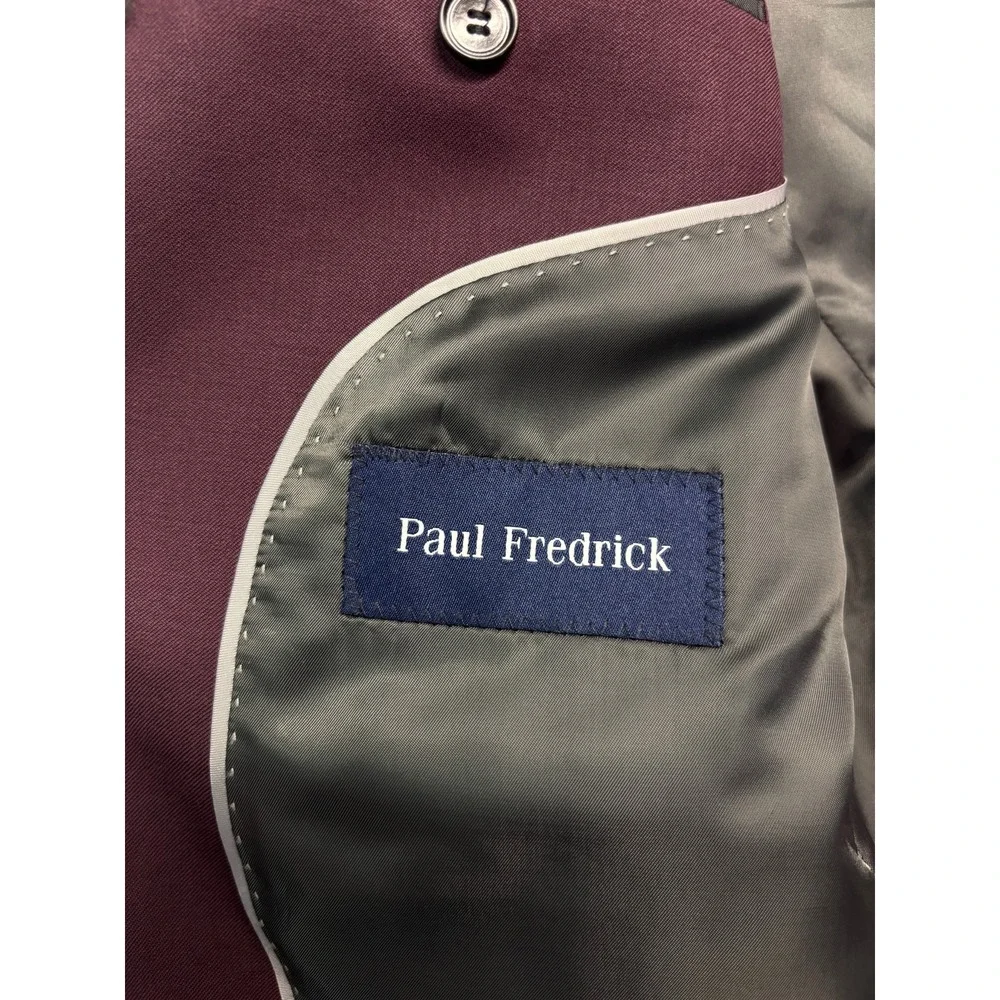 Paul Fredrick 38S Burgundy Gold Buttons Wool Blazer Jacket Sport Suit Coat Mens
